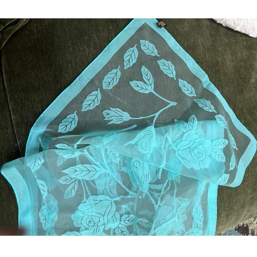 Vintage Japanese Sheer Rayon Floral Scarf 14 x 43